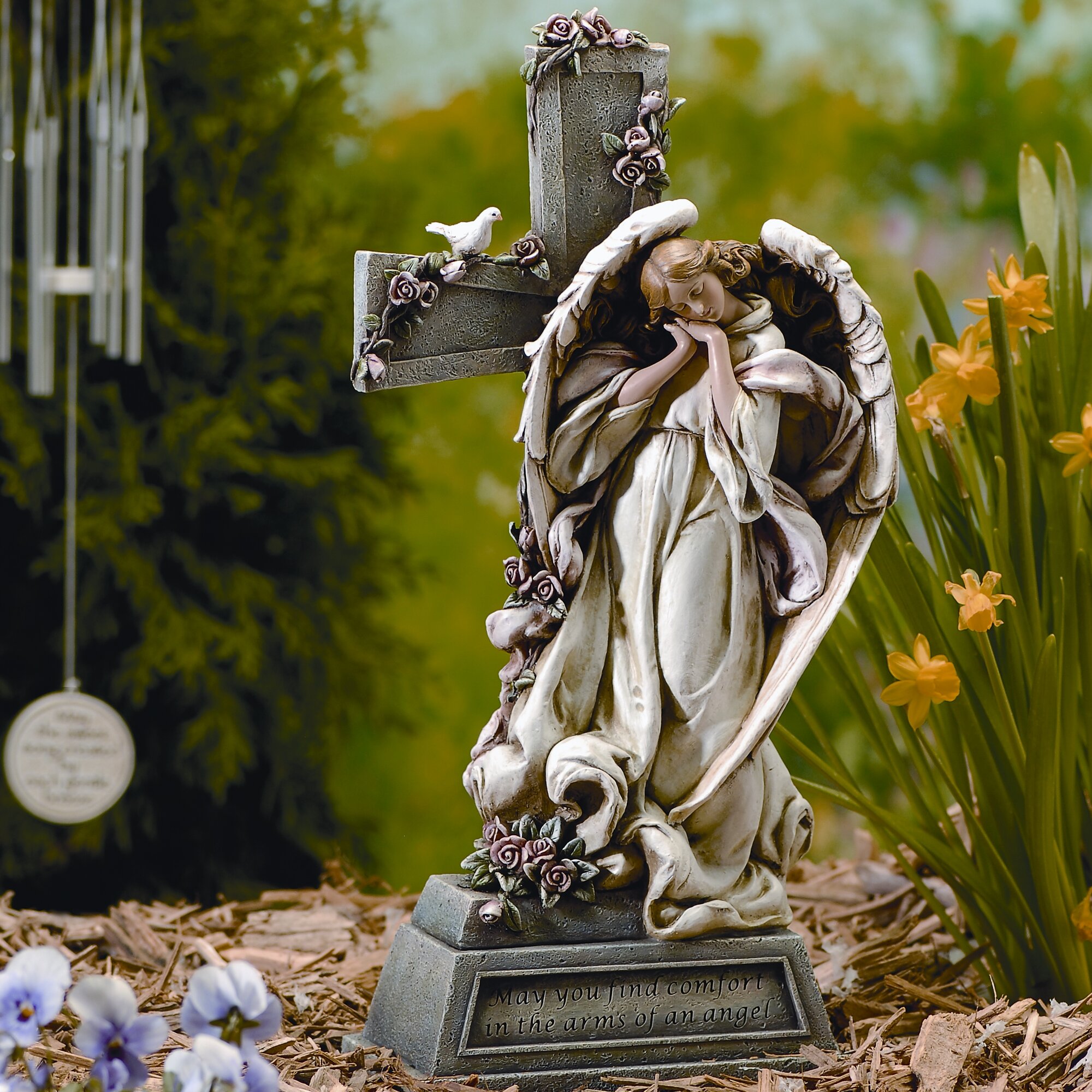 Roman, Inc. Garden Angel with Cross Statue & Reviews | Wayfair